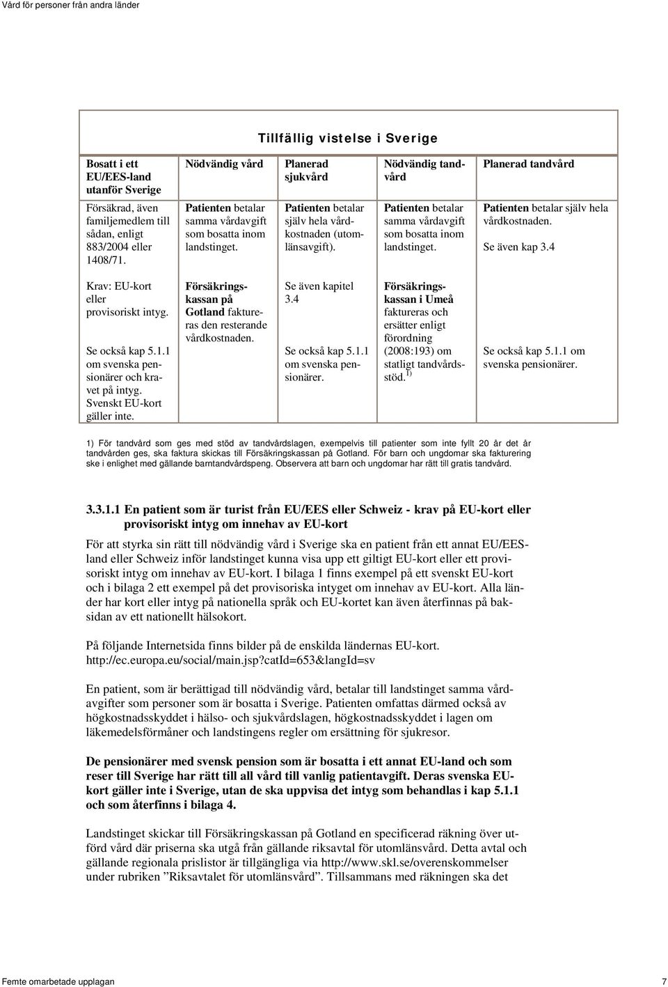 samma vårdavgift som bosatta inom landstinget. själv hela vårdkostnaden. Se även kap 3.4 Krav: EU-kort eller provisoriskt intyg. Se också kap 5.1.1 om svenska pensionärer och kravet på intyg.