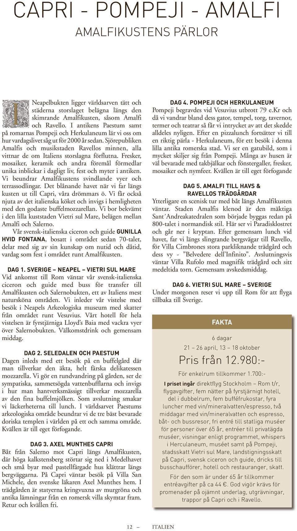 Sjörepubliken Amalfis och musikstaden Ravellos minnen, alla vittnar de om Italiens storslagna förflutna.