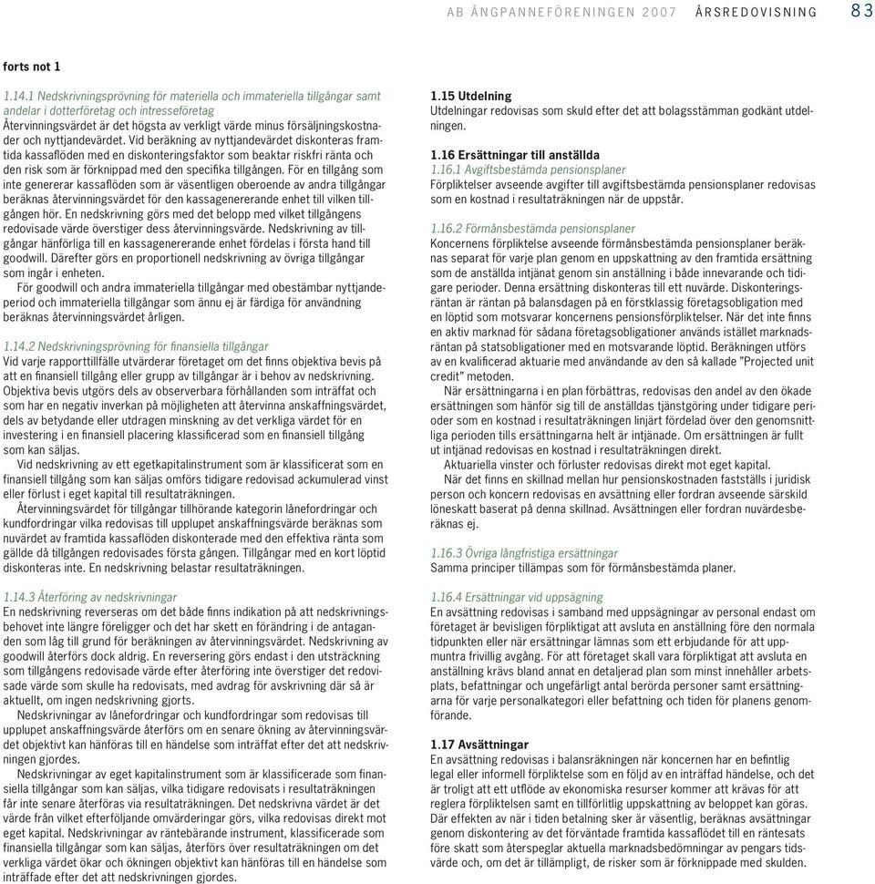 nyttjandevärdet. Vid beräkning av nyttjandevärdet diskonteras framtida kassafl öden med en diskonteringsfaktor som beaktar riskfri ränta och den risk som är förknippad med den specifi ka tillgången.