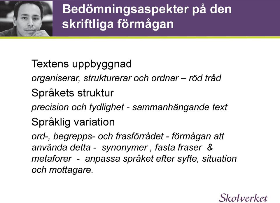 sammanhängande text Språklig variation ord-, begrepps- och frasförrådet - förmågan att