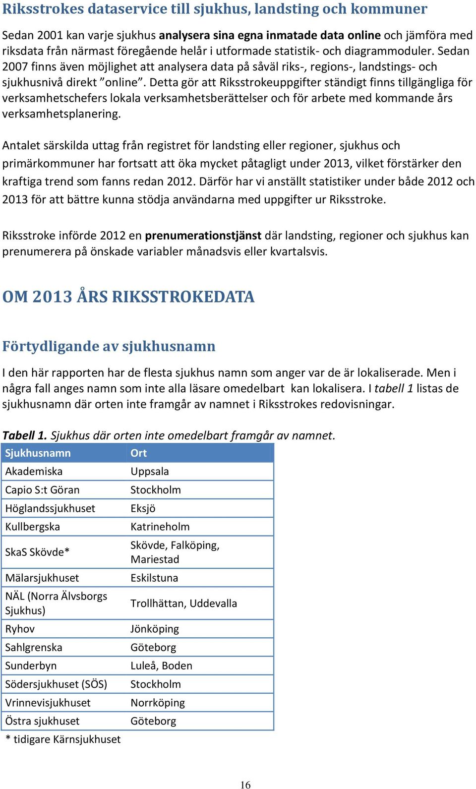 Detta gör att Riksstrokeuppgifter ständigt finns tillgängliga för verksamhetschefers lokala verksamhetsberättelser och för arbete med kommande års verksamhetsplanering.