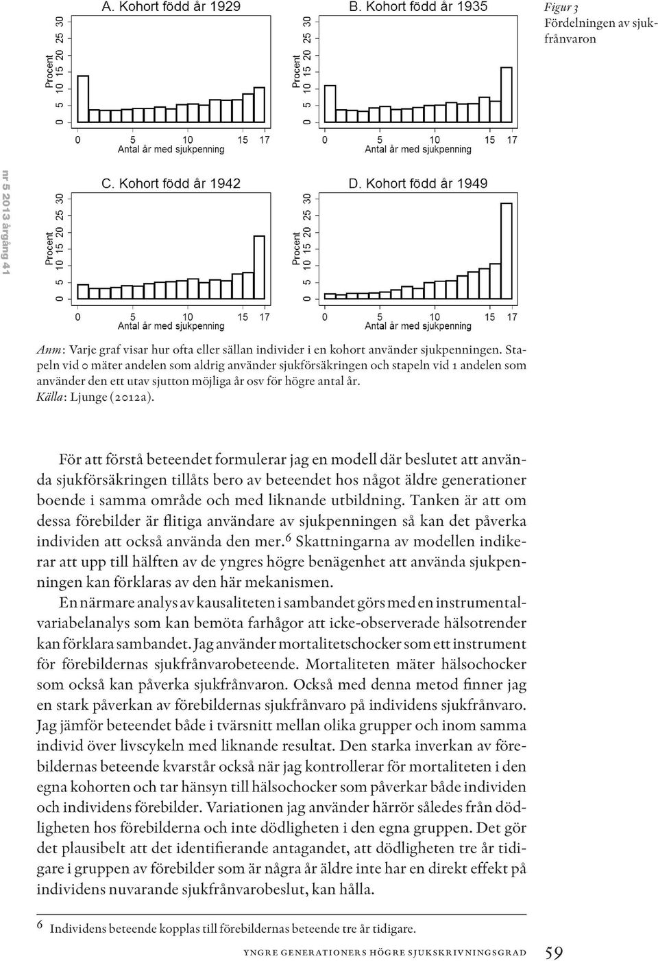 För att förstå beteendet formulerar jag en modell där beslutet att använda sjukförsäkringen tillåts bero av beteendet hos något äldre generationer boende i samma område och med liknande utbildning.