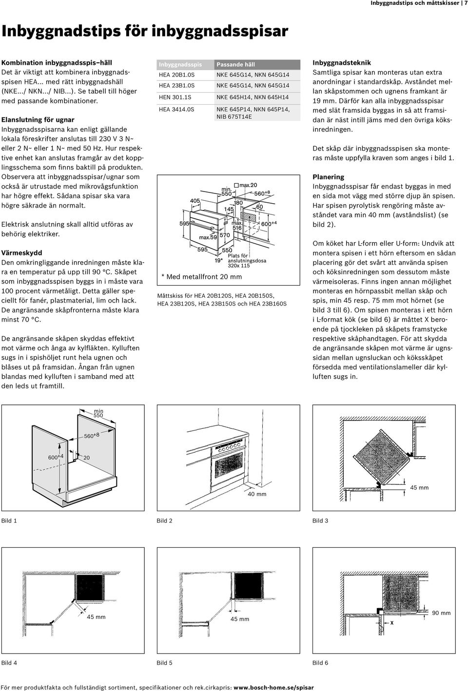 Hur respektive enhet kan anslutas framgår av det kopplingsschema som finns baktill på produkten. Observera att inbyggnadsspisar/ugnar som också är utrustade med mikrovågsfunktion har högre effekt.