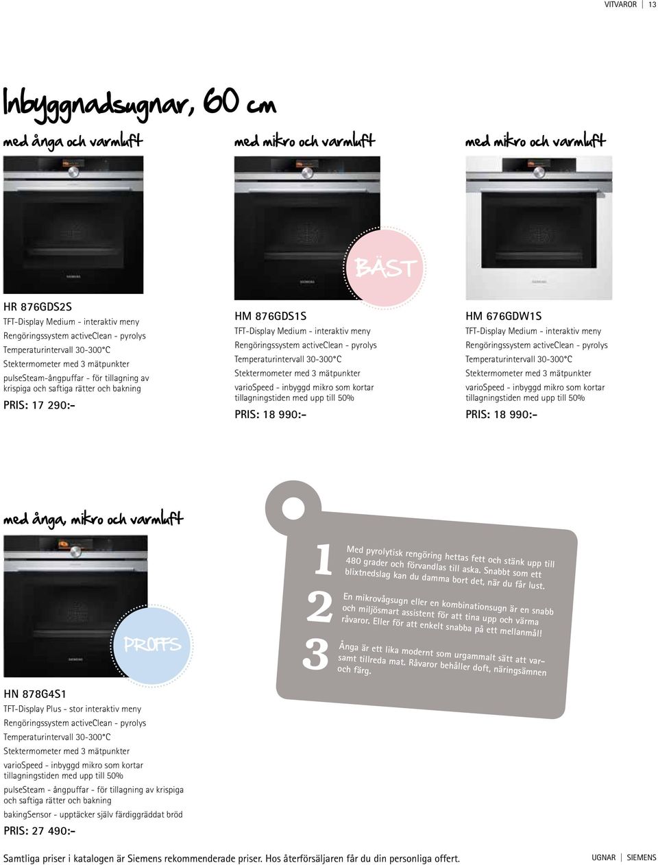 interaktiv meny Rengöringssystem activeclean - pyrolys Temperaturintervall 30-300 C Stektermometer med 3 mätpunkter variospeed - inbyggd mikro som kortar tillagningstiden med upp till 50% PRIS: 18