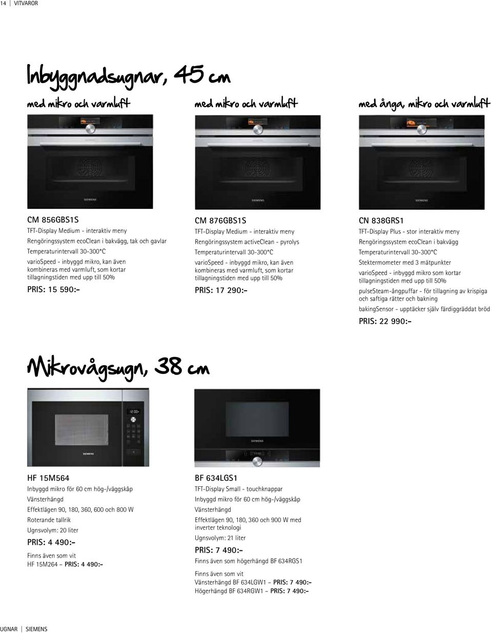 interaktiv meny Rengöringssystem activeclean - pyrolys Temperaturintervall 30-300 C variospeed - inbyggd mikro, kan även kombineras med varmluft, som kortar tillagningstiden med upp till 50% PRIS: 17