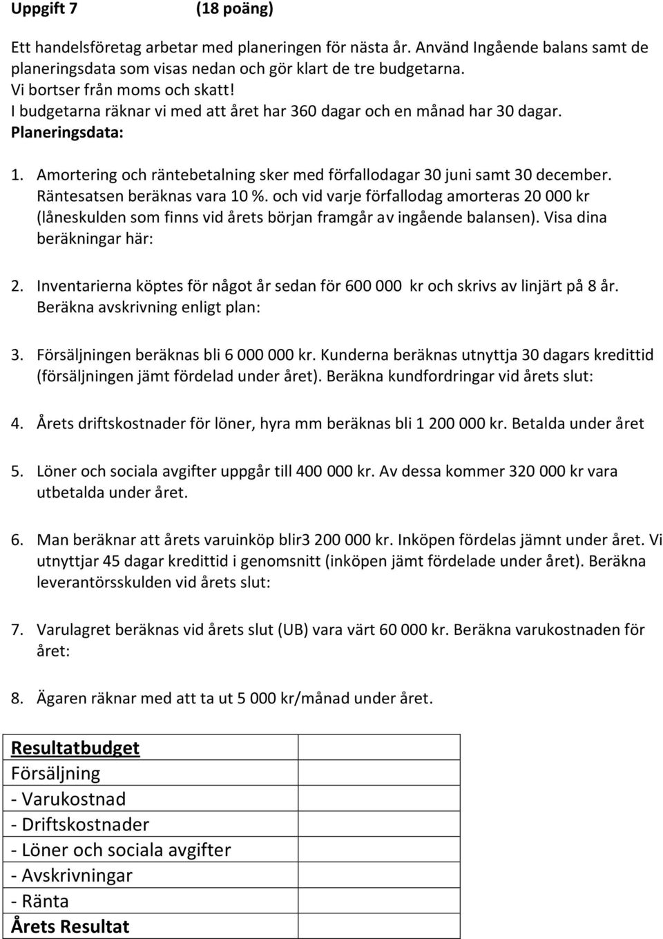 Amortering och räntebetalning sker med förfallodagar 30 juni samt 30 december. Räntesatsen beräknas vara 10 %.
