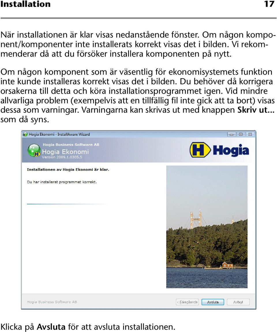 Om någon komponent som är väsentlig för ekonomisystemets funktion inte kunde installeras korrekt visas det i bilden.