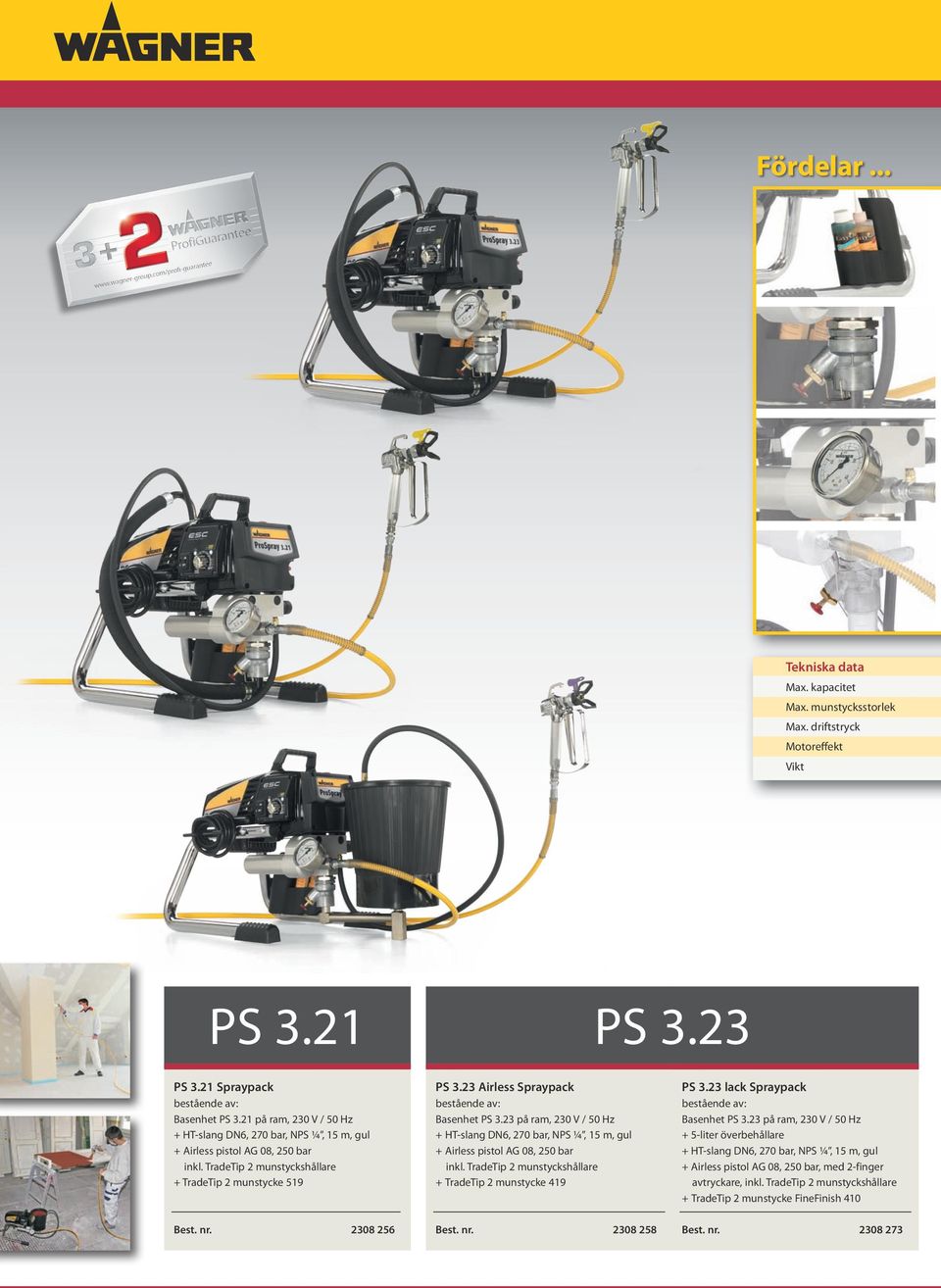 23 Airless Spraypack Basenhet PS 3.23 på ram, 230 V / 50 Hz + Airless pistol AG 08, 250 bar inkl. TradeTip 2 munstyckshållare + TradeTip 2 munstycke 419 Best. nr.