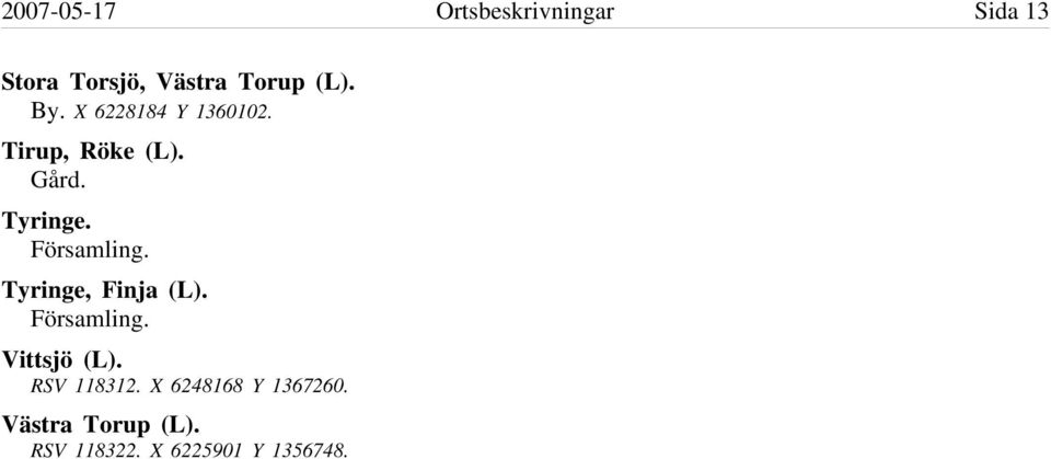 Församling. Tyringe, Finja (L). Församling. Vittsjö (L).