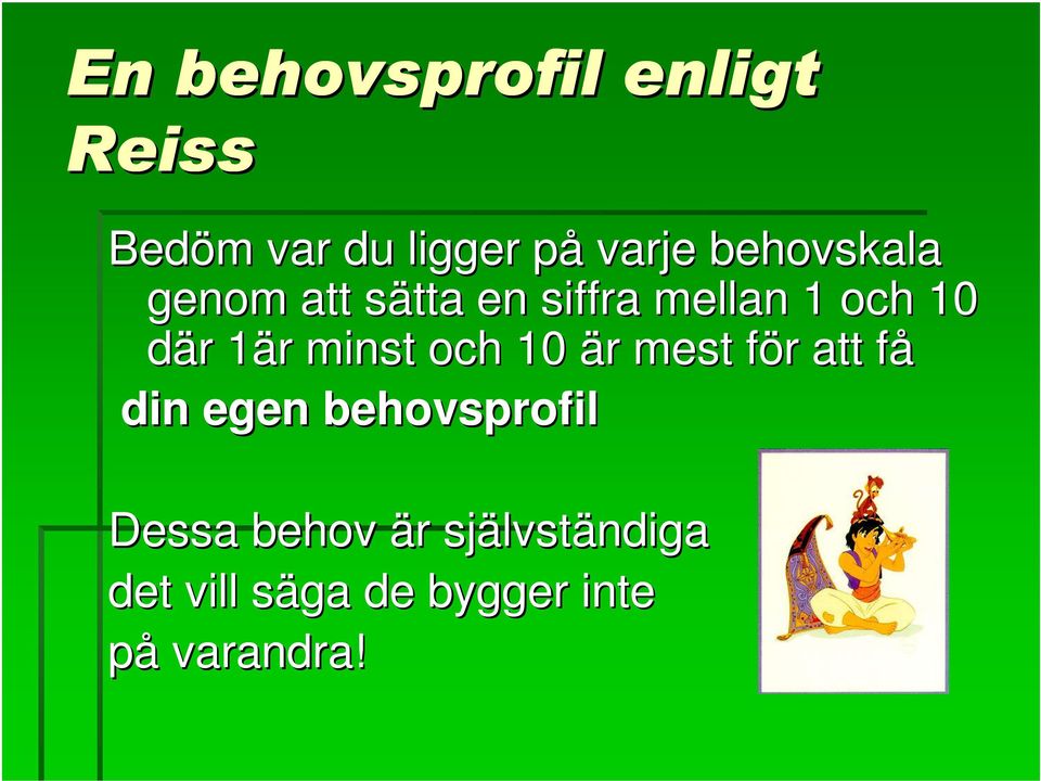 minst och 10 är mest för att få din egen behovsprofil Dessa