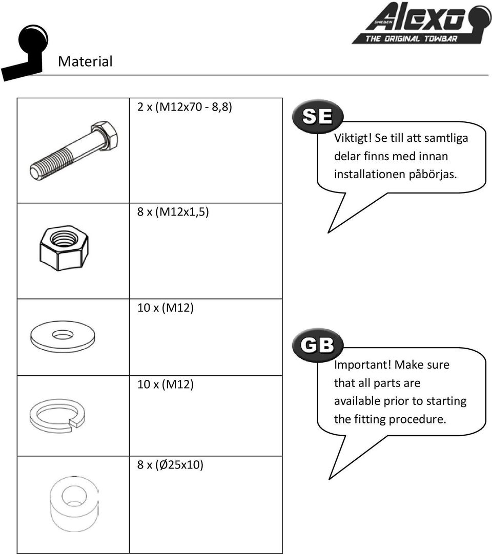 påbörjas. 8 x (M12x1,5) 10 x (M12) 10 x (M12) Important!