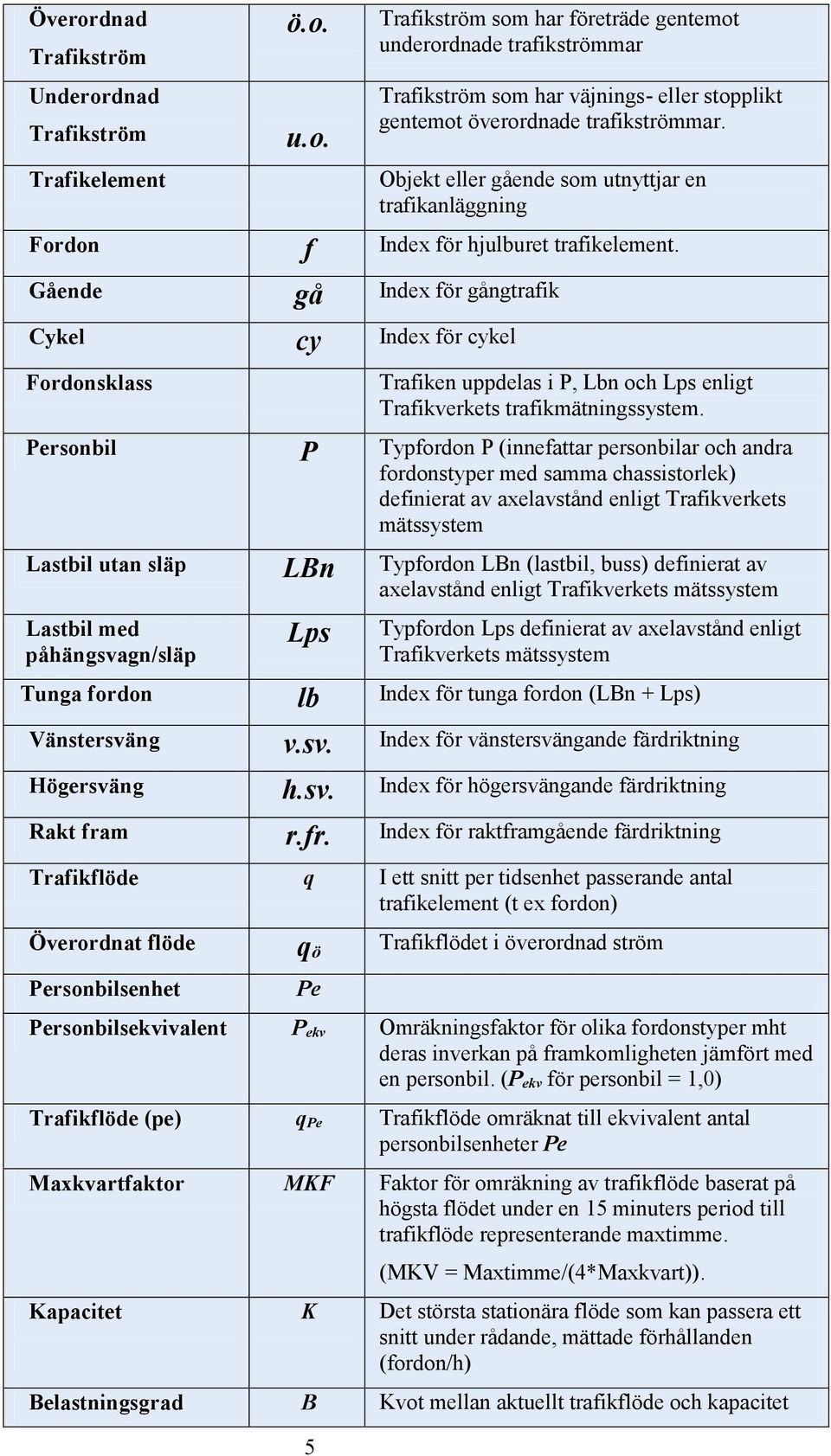 Gående gå Index för gångtrafik Cykel cy Index för cykel Fordonsklass Trafiken uppdelas i P, Lbn och Lps enligt Trafikverkets trafikmätningssystem.