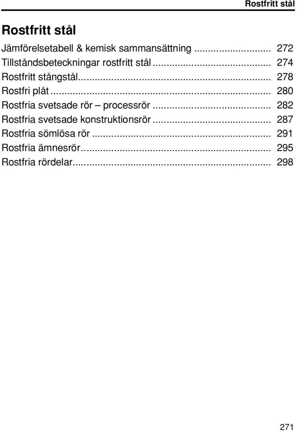 .. 278 Rostfri plåt... 280 Rostfria svetsade rör processrör.