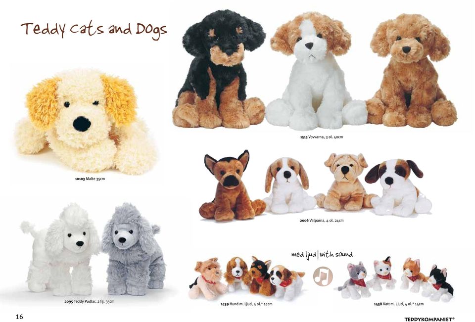 24cm med ljud with sound 2095 Teddy Pudlar, 2 fg.