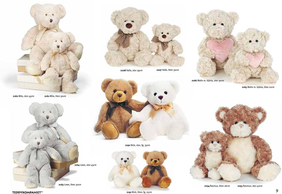 hjärta, liten 21cm 2162 Milo, stor 45cm 2161 Milo, liten 30cm 2192 Nick,