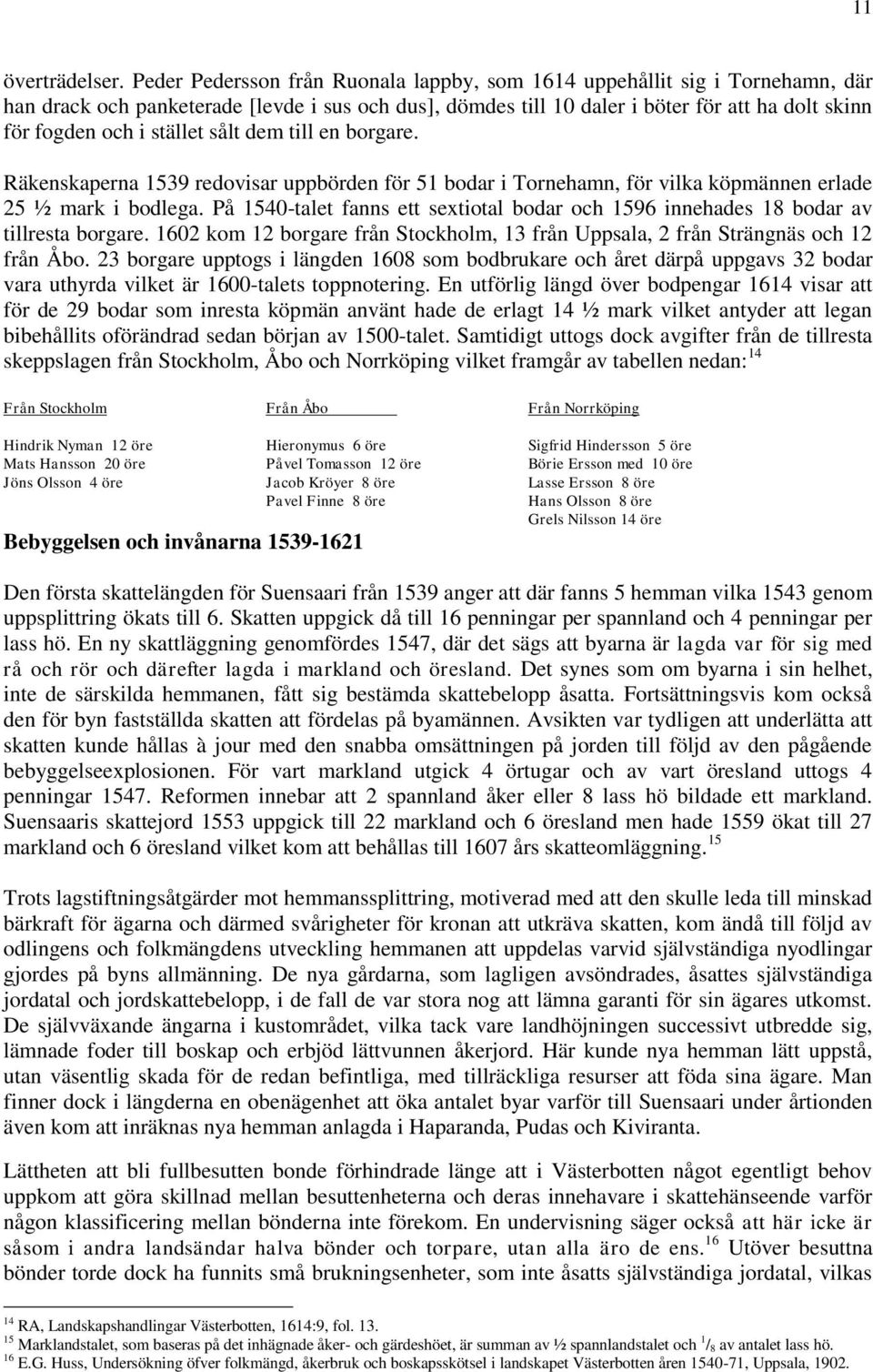 stället sålt dem till en borgare. Räkenskaperna 1539 redovisar uppbörden för 51 bodar i Tornehamn, för vilka köpmännen erlade 25 ½ mark i bodlega.