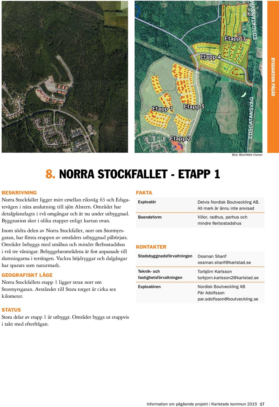Området har detaljplanelagts i två omgångar och är nu under utbyggnad. Byggnation sker i olika etapper enligt kartan ovan.