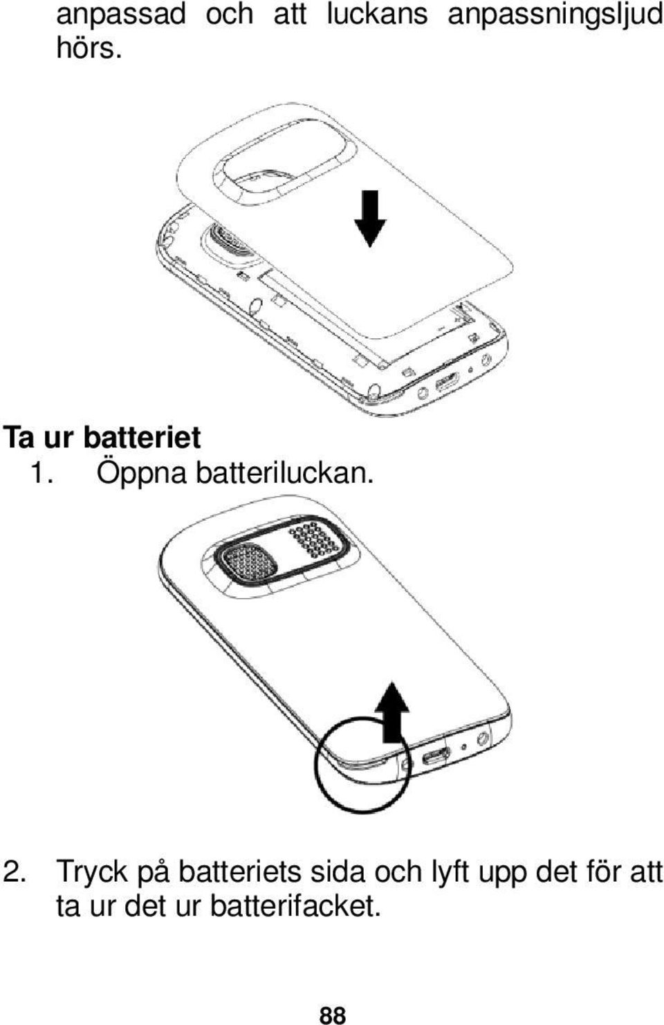 Öppna batteriluckan. 2.
