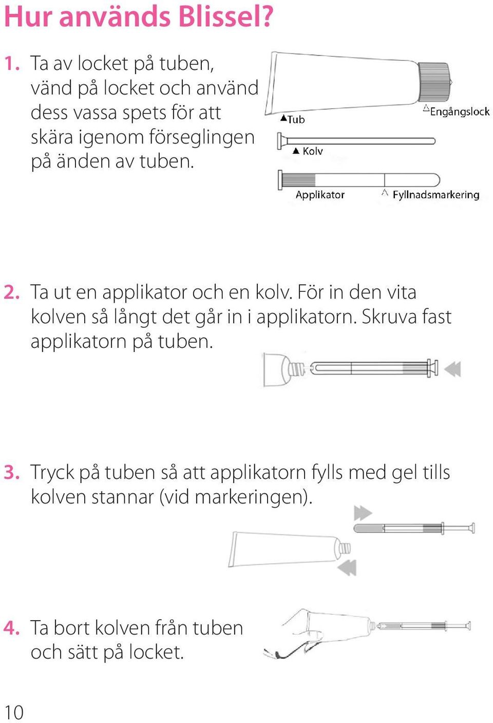 änden av tuben. 2. Ta ut en applikator och en kolv.