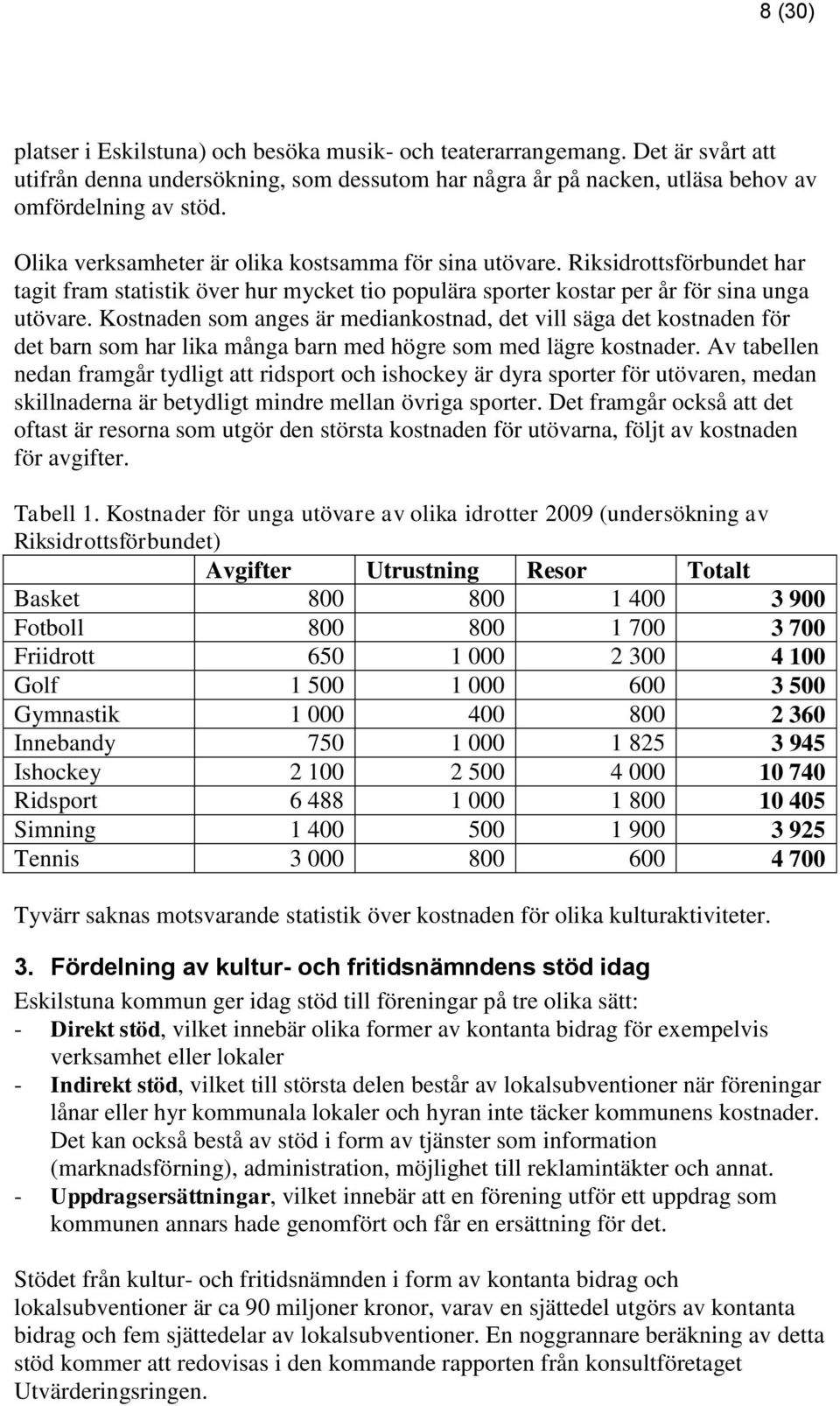Kostnaden som anges är mediankostnad, det vill säga det kostnaden för det barn som har lika många barn med högre som med lägre kostnader.