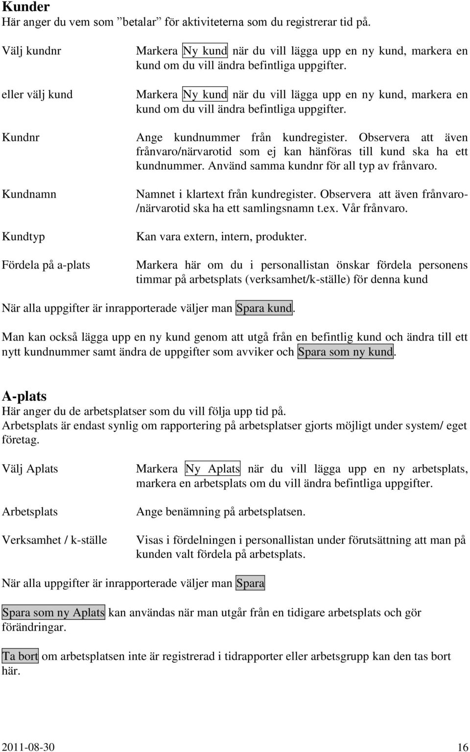 Markera Ny kund när du vill lägga upp en ny kund, markera en kund om du vill ändra befintliga uppgifter. Ange kundnummer från kundregister.
