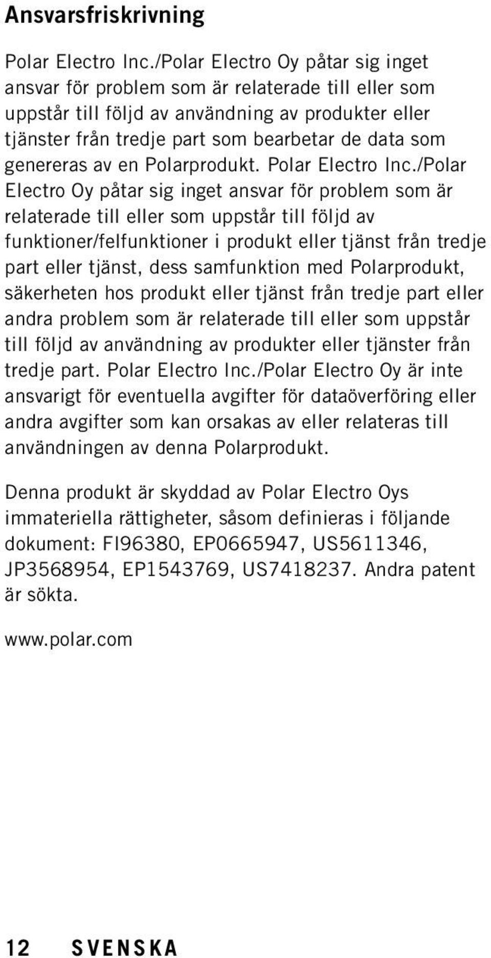 av en Polarprodukt. Polar Electro Inc.