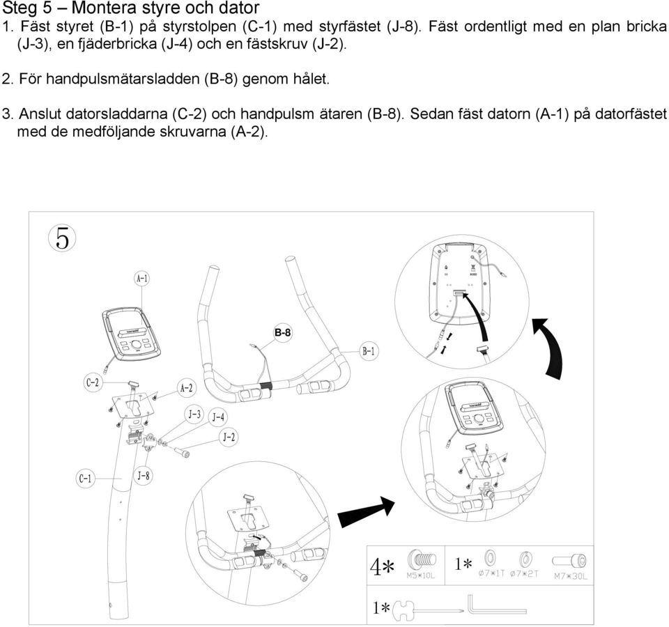 För handpulsmätarsladden (B-8) genom hålet. 3.