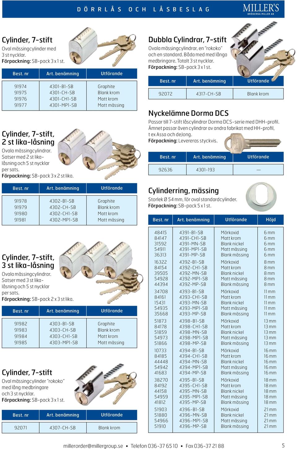 Satser med 2 st likalåsning och 5 st nycklar per sats. Förpackning: SB-pack 3 x 2 st lika.