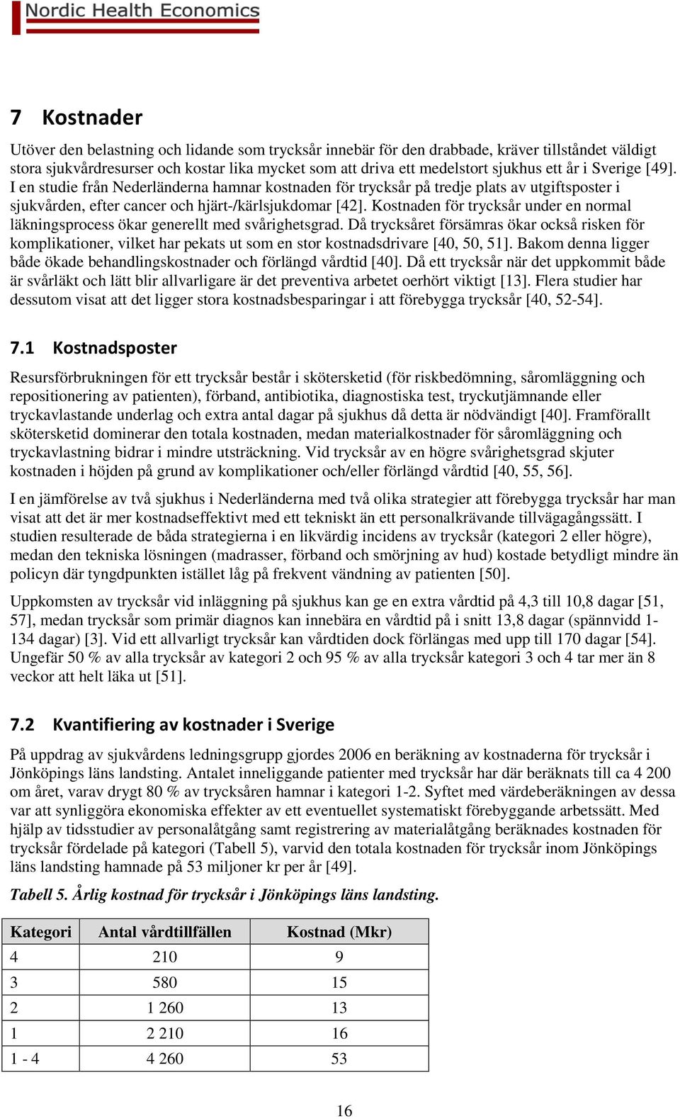 Kostnaden för trycksår under en normal läkningsprocess ökar generellt med svårighetsgrad.