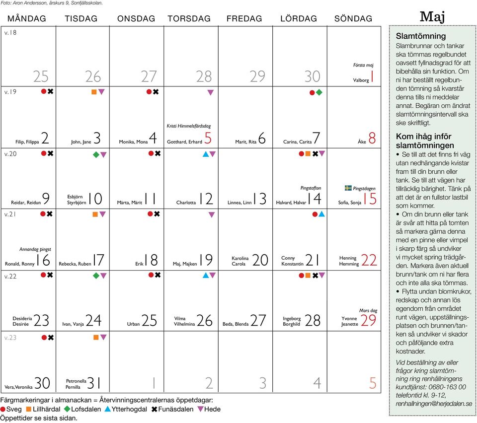 Desirée Ivan, Vanja Urban Vilhelmina Beda, Blenda Borghild Jeanette Vera, Veronika Första maj 25 26 27 28 29 30 Valborg1 Kristi Himmelsfärdsdag Filip, Filippa John, Jane Monika, Mona Gotthard, Erhard