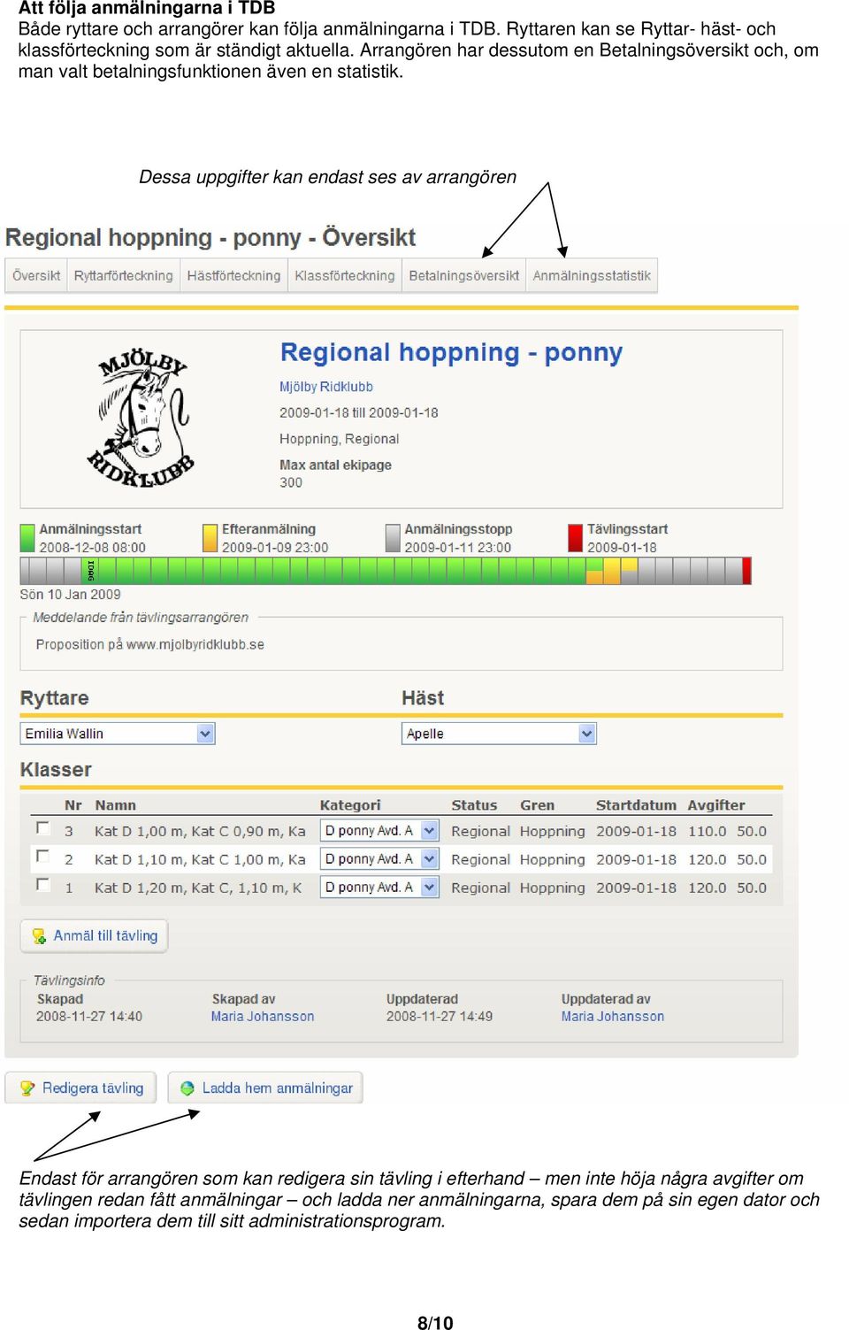 Arrangören har dessutm en Betalningsöversikt ch, m man valt betalningsfunktinen även en statistik.