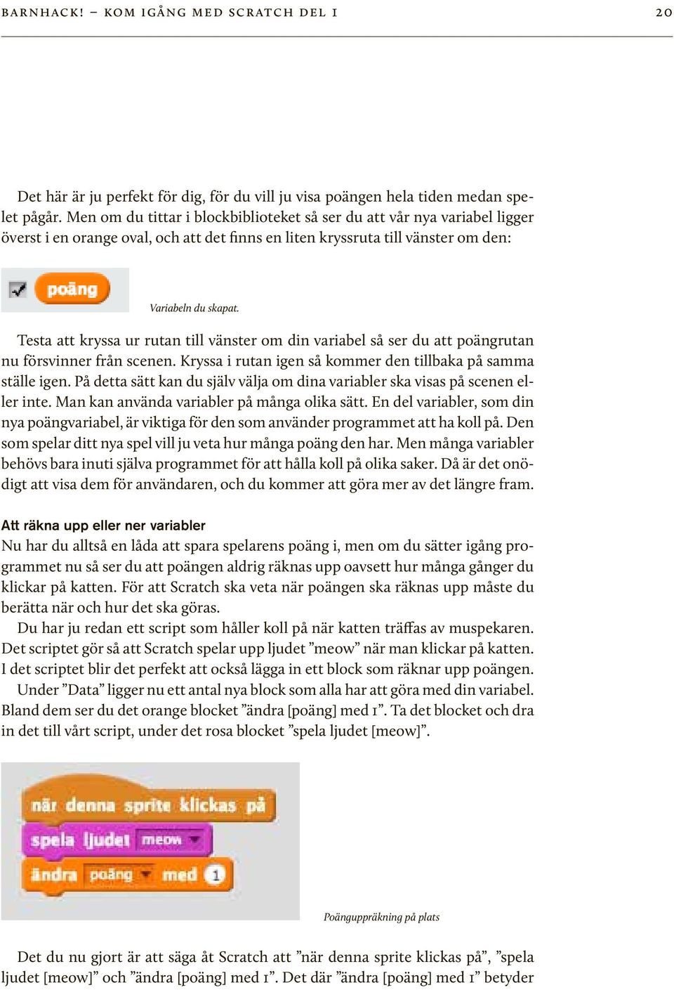Testa att kryssa ur rutan till vänster om din variabel så ser du att poängrutan nu försvinner från scenen. Kryssa i rutan igen så kommer den tillbaka på samma ställe igen.