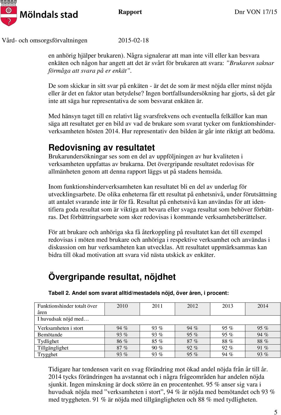 Ingen bortfallsundersökning har gjorts, så det går inte att säga hur representativa de som besvarat enkäten är.