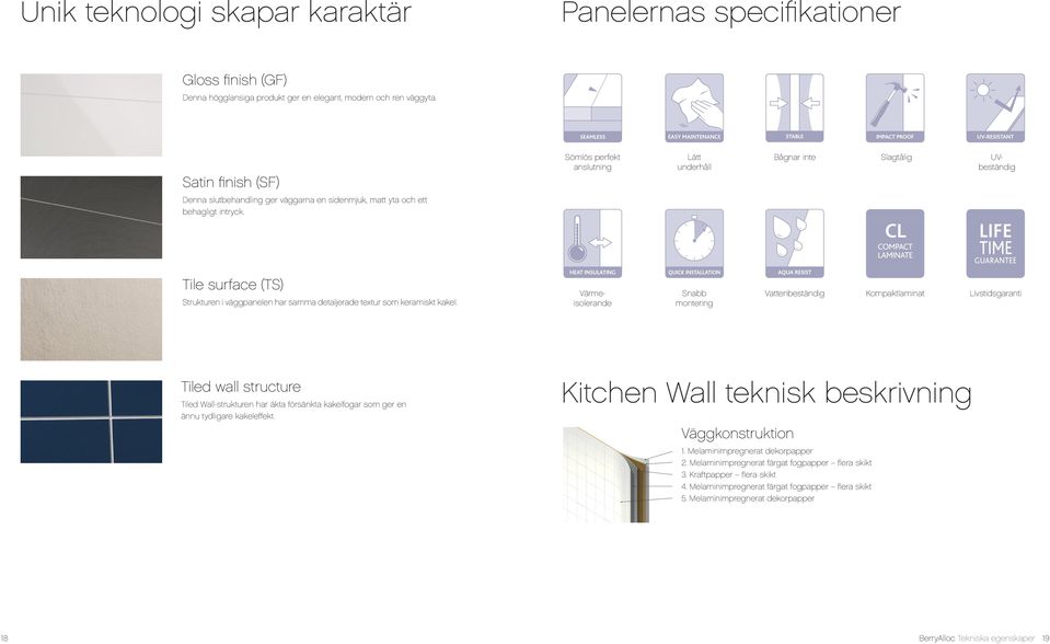 Tile surface (TS) Strukturen i väggpanelen har samma detaljerade textur som keramiskt kakel.
