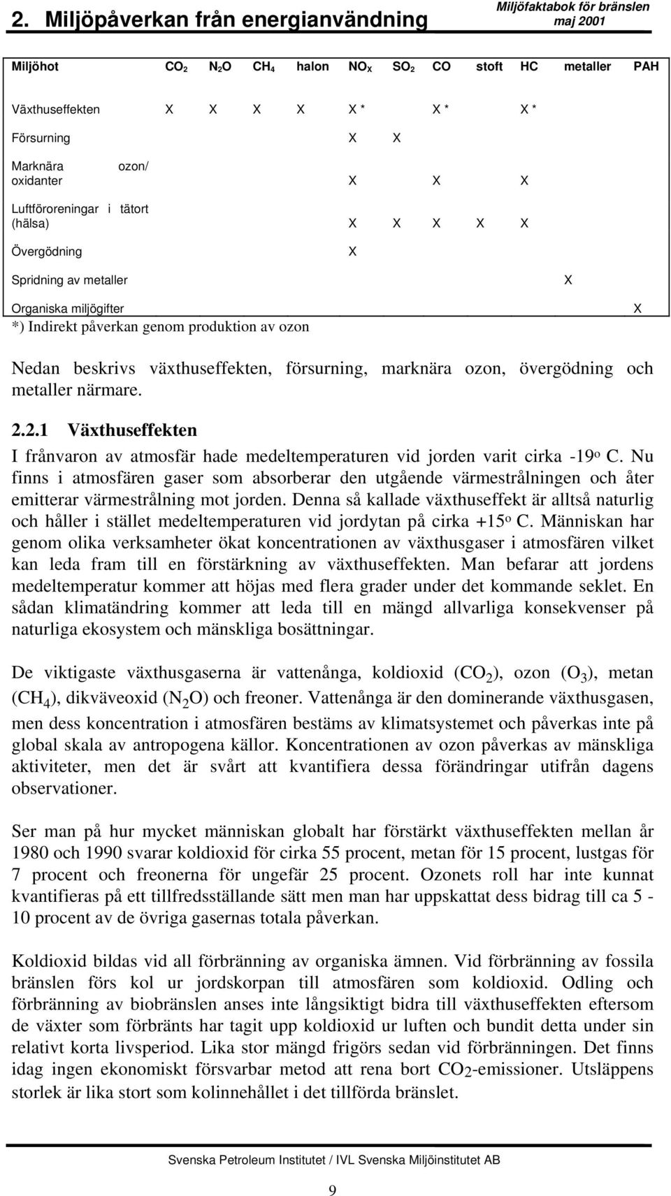 marknära ozon, övergödning och metaller närmare. 2.2.1 Växthuseffekten I frånvaron av atmosfär hade medeltemperaturen vid jorden varit cirka -19 o C.