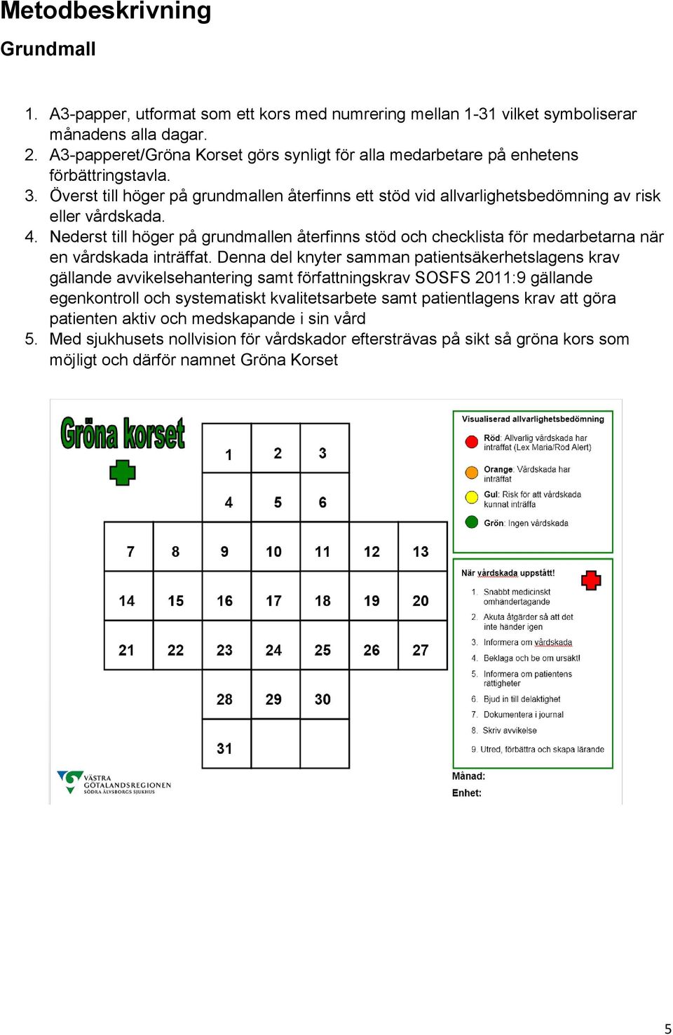 Nederst till höger på grundmallen återfinns stöd och checklista för medarbetarna när en vårdskada inträffat.