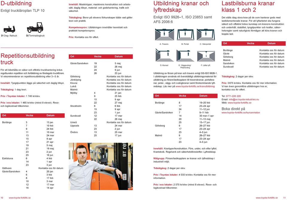 Utbildning kranar och lyftredskap Lastbilsburna kranar klass 1 och 2 ori D D1 Drag- /flaktruck D2 Terminaldragtruck Tidsåtgång: Beror på elevens förkunskaper både vad gäller teori och praktik.