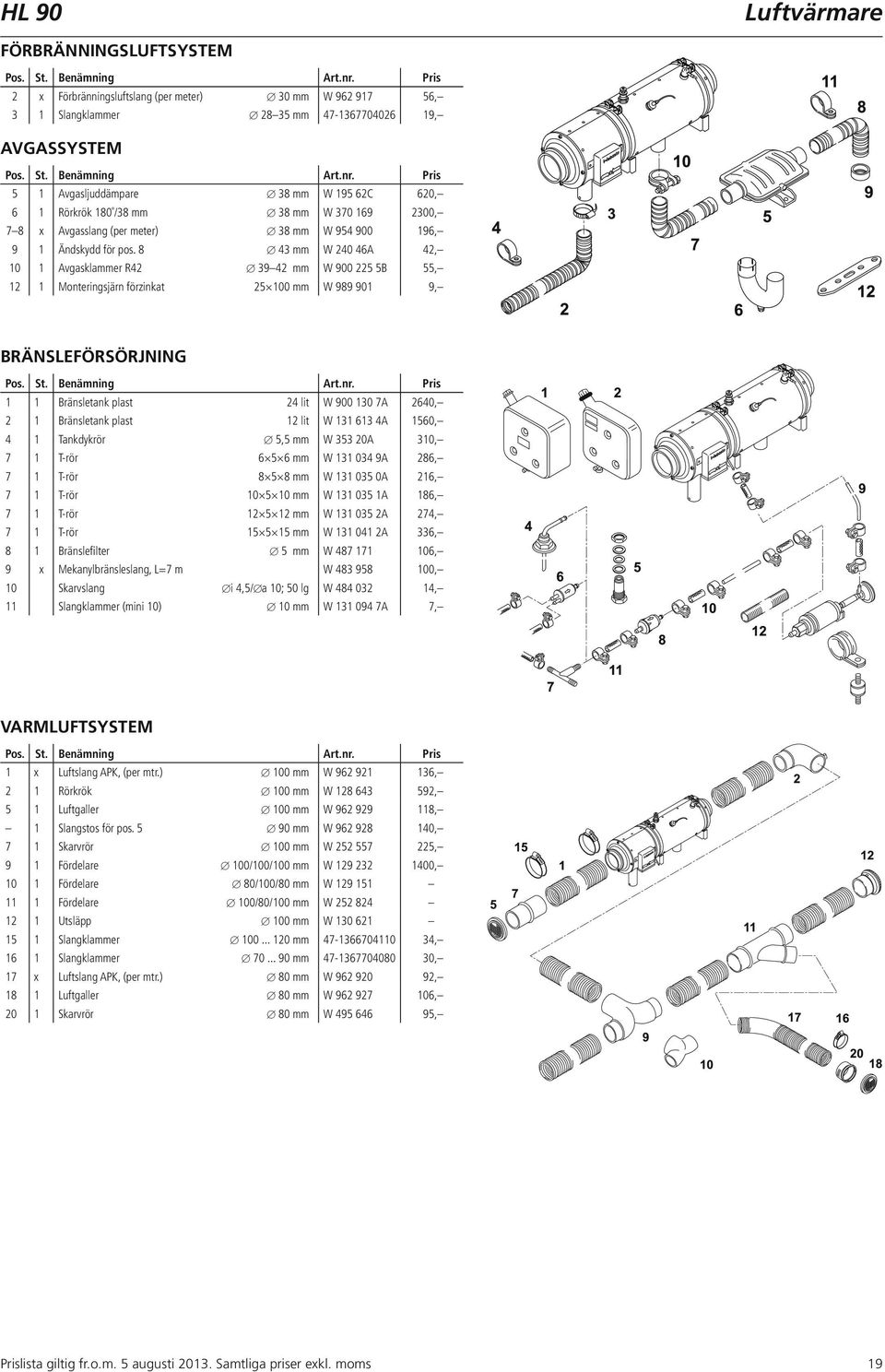 8 43 mm W 240 46A 42, 10 1 Avgasklammer R42 39 42 mm W 900 225 5B 55, 12 1 Monteringsjärn förzinkat 25 100 mm W 989 901 9, BRÄNSLEFÖRSÖRJNING 1 1 Bränsletank plast 24 lit W 900 130 7A 2640, 2 1