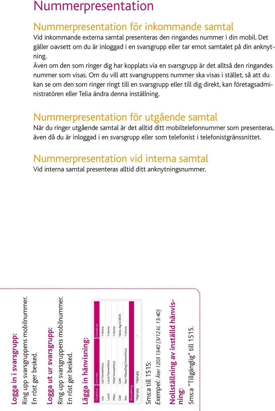 Om du vill att svarsgruppens nummer ska visas i stället, så att du kan se om den som ringer ringt till en svarsgrupp eller till dig direkt, kan företagsadministratören eller Telia ändra denna