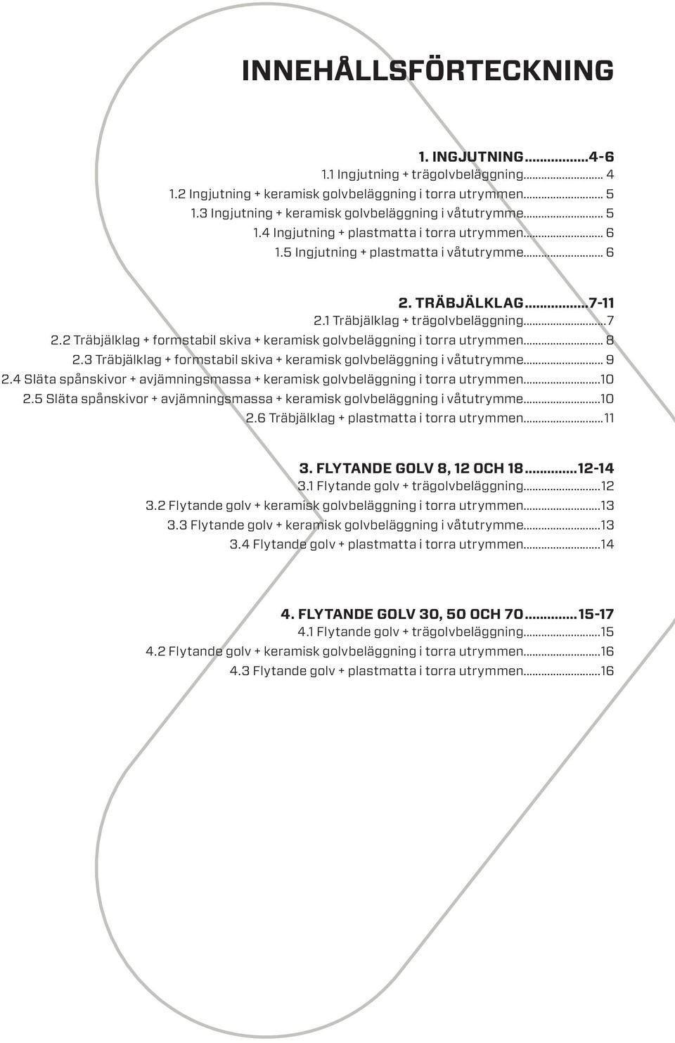 .. 8. Träbjälklag + formstabil skiva + keramisk golvbeläggning i våtutrymme... 9. Släta spånskivor + avjämningsmassa + keramisk golvbeläggning i torra utrymmen...0.