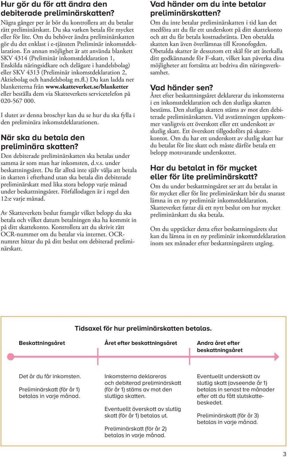 En annan möjlighet är att använda blankett SKV 4314 (Preliminär inkomstdeklaration 1, Enskilda näringsidkare och delägare i handelsbolag) eller SKV 4313 (Preliminär inkomstdeklaration 2, Aktiebolag