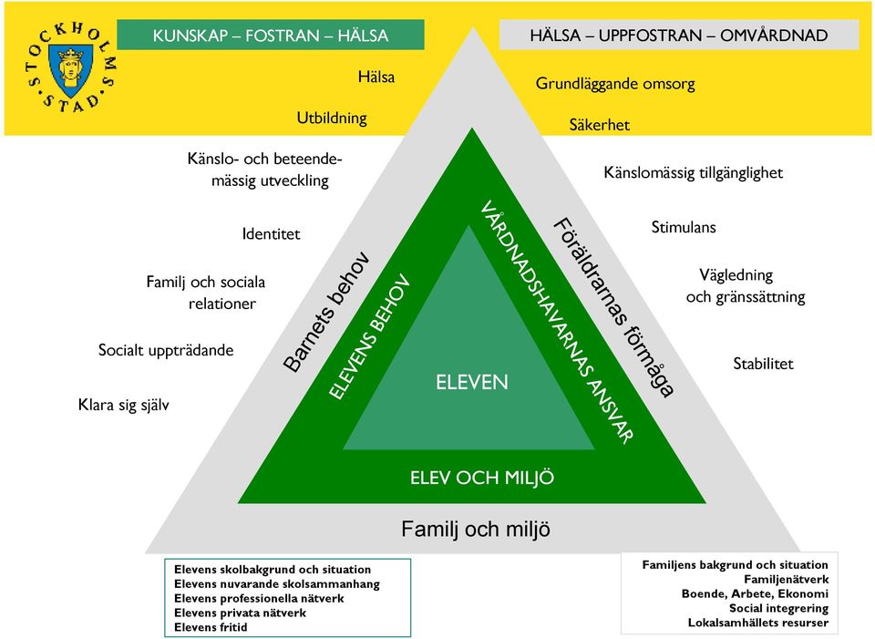 Stimulans Vägledning och gränssättning Stabilitet ELEV OCH MILJÖ Familj och miljö Elevens skolbakgrund och situation Elevens nuvarande skolsammanhang Elevens