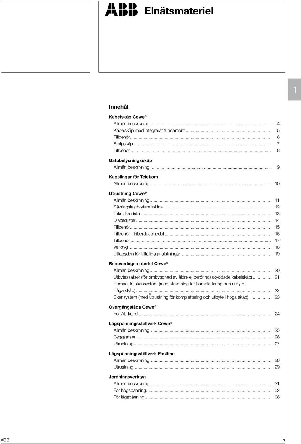 .. 15 Tillbehör - Fiberductmodul... 16 Tillbehör... 17 Verktyg... 18 Uttagsdon för tillfälliga anslutningar... 19 Renoveringsmateriel Cewe Allmän beskrivning.