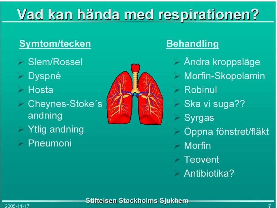 andning Ytlig andning Pneumoni Behandling Ändra kroppsläge