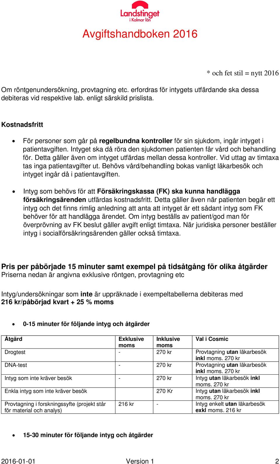 Detta gäller även om intyget utfärdas mellan dessa kontroller. Vid uttag av timtaxa tas inga patientavgifter ut. Behövs vård/behandling bokas vanligt läkarbesök och intyget ingår då i patientavgiften.