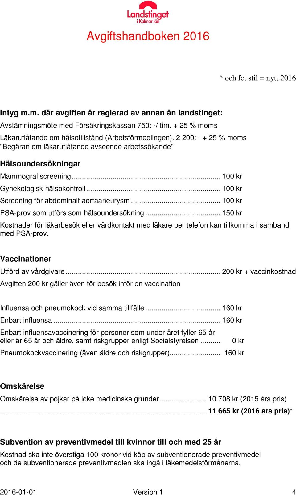 .. 100 kr PSA-prov som utförs som hälsoundersökning... 150 kr Kostnader för läkarbesök eller vårdkontakt med läkare per telefon kan tillkomma i samband med PSA-prov.