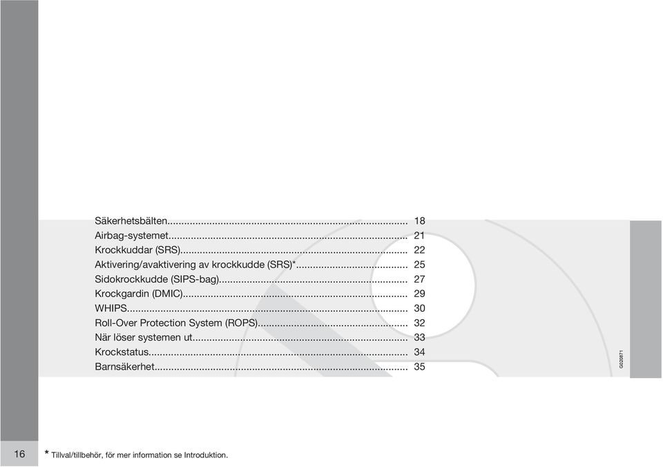 .. 27 Krockgardin (DMIC)... 29 WHIPS... 30 Roll-Over Protection System (ROPS).
