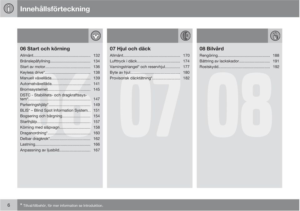 .. 145 DSTC - Stabilitets- och dragkraftssystem*... 147 Parkeringshjälp*... 149 BLIS* Blind Spot Information System.. 151 Bogsering och bärgning... 154 Starthjälp... 157 Körning med släpvagn.