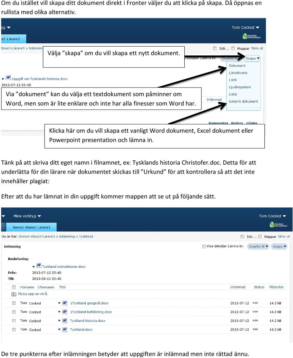 Klicka här om du vill skapa ett vanligt Word dokument, Excel dokument eller Powerpoint presentation och lämna in. Tänk på att skriva ditt eget namn i filnamnet, ex: Tysklands historia Christofer.doc.