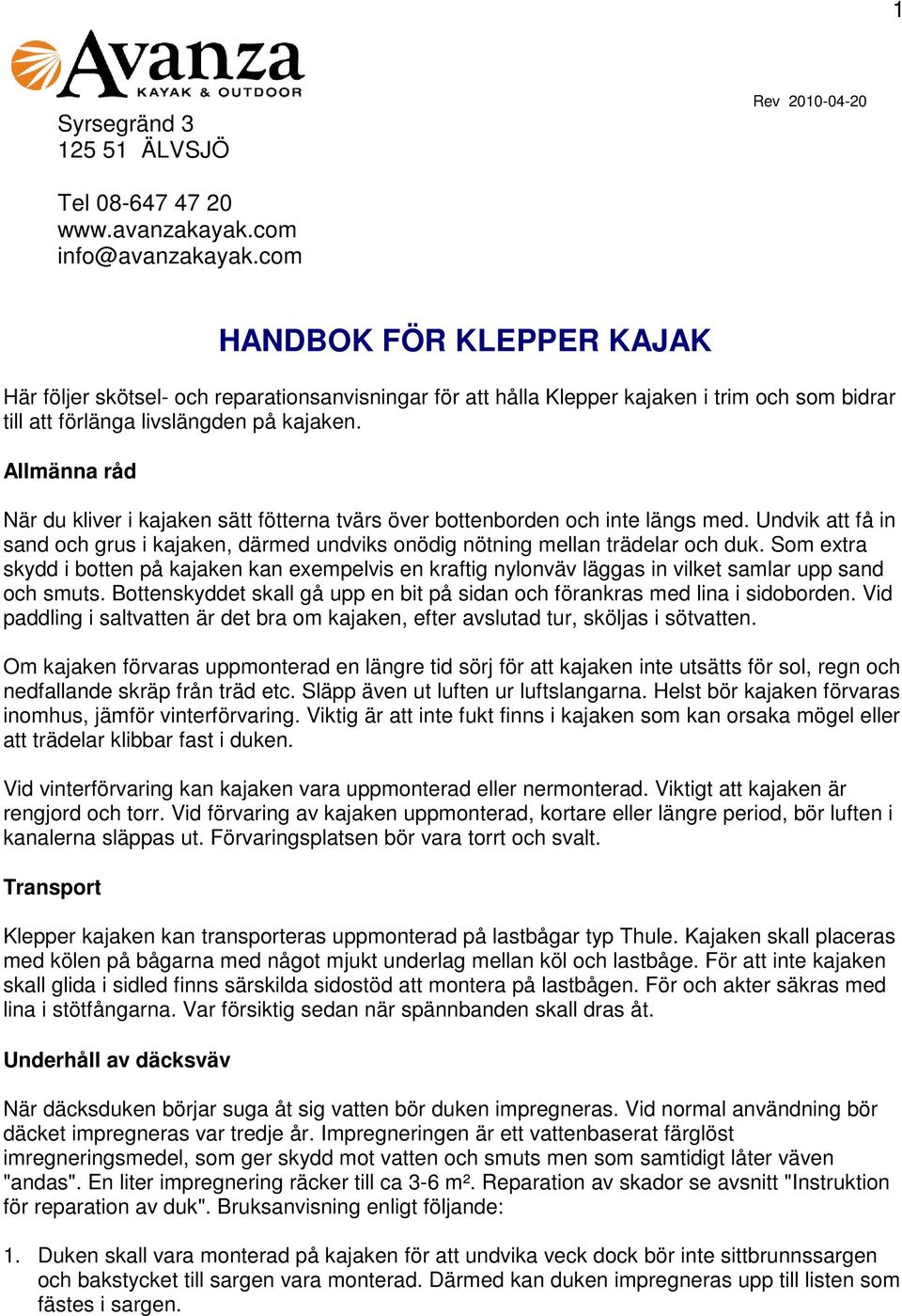 HANDBOK FÖR KLEPPER KAJAK - PDF Free Download